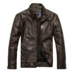 Classic Men's Biker PU Leather Jacket - Stand Collar with Fleece Lining