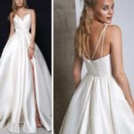 New Satin Lightweight Wedding Dress with Sweep Train: Figure-Flattering Off-Shoulder Evening Gown