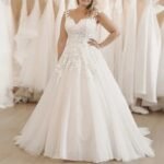 Plus-Size Embroidered Tulle Ball Gown Wedding Dress with Spaghetti Straps - Reception & Banquet Dress